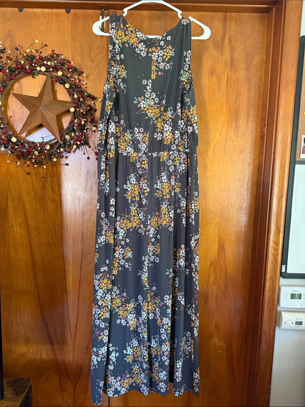 Maurices Floral Maxi Dress in Charcoal with Mustard and White - Picture 2 of 3